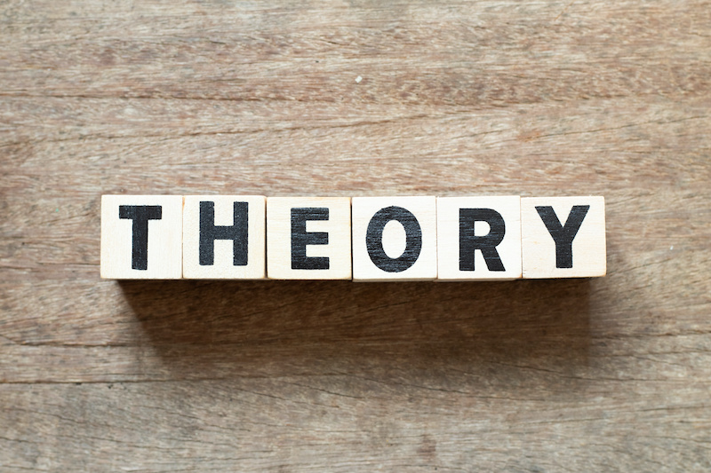 the word "theory" in wood blocks
