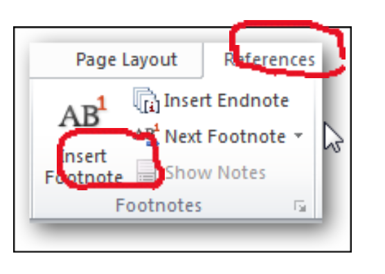 screenshot of how to insert footnotes in ms word
