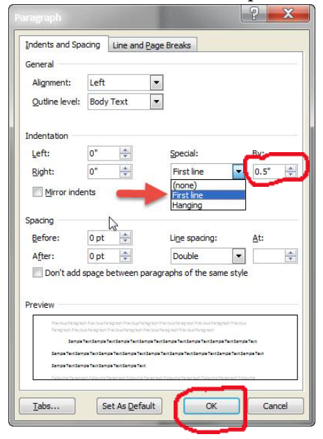 screenshot of ms word settings for tab space
